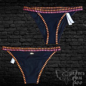 Victorias Secret crochet trim skimpy cheeky bikini XS black orange pink